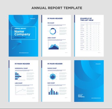 Modern annual report template with cover design and infographic clipart