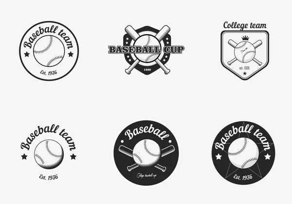 Set di badge vintage in bianco e nero per il campionato di baseball — Vettoriale Stock