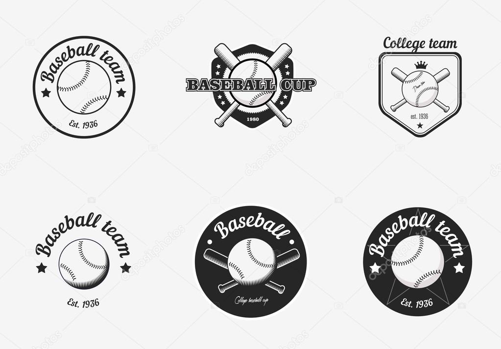 Set of vintage black and white baseball championship logo badges