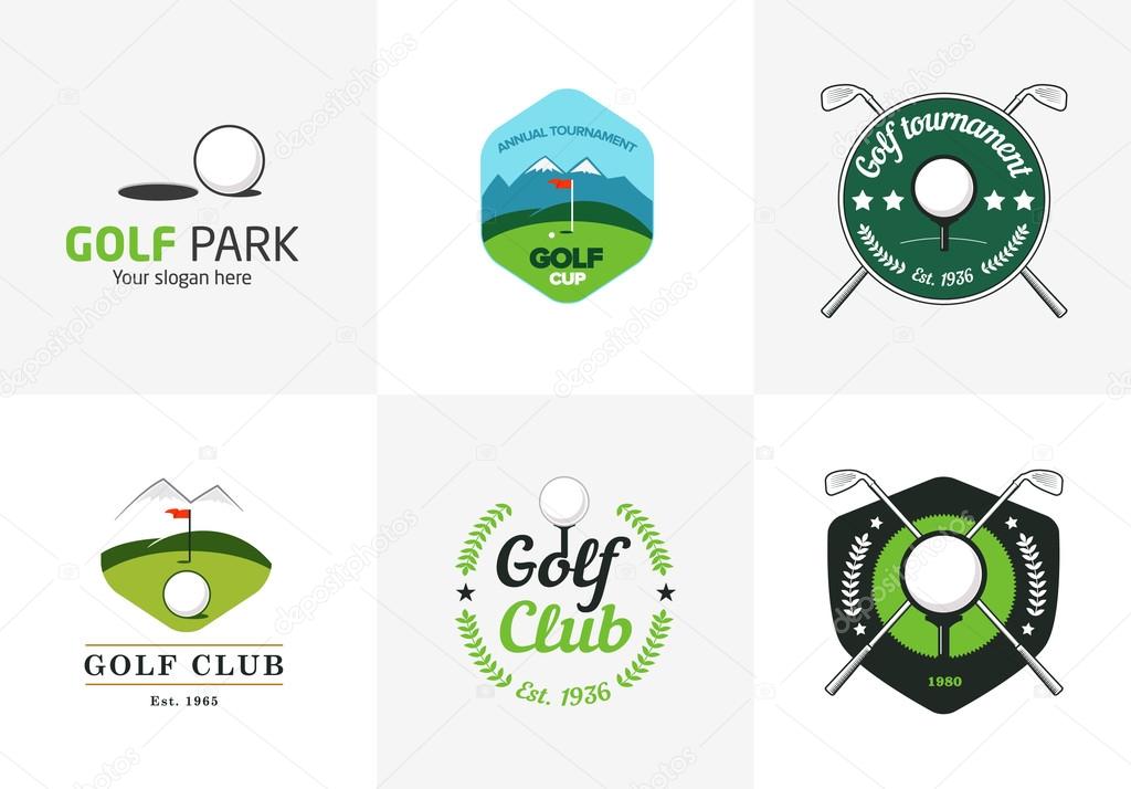 Set of vintage color golf championship logos and badges