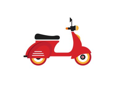 Beyaz arka plan üzerinde izole kırmızı retro vintage teslim motorlu bisiklet simgesi