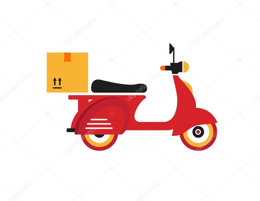 Red retro vintage delivery motor bike icon isolated on white background