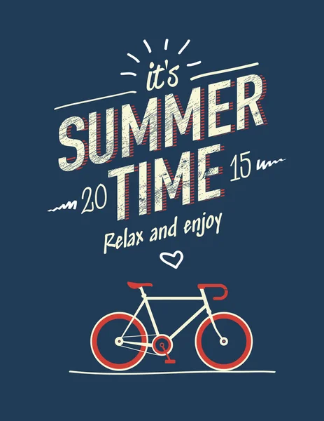 Summer time typography poster with flat retro bicycle — Stock Vector