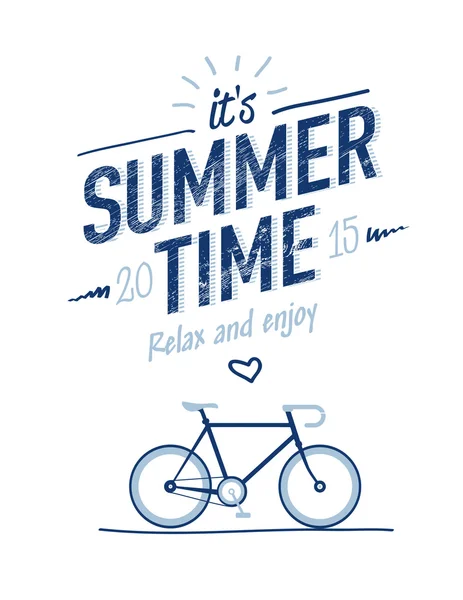 Summer time typography poster with flat retro bicycle — Stock Vector