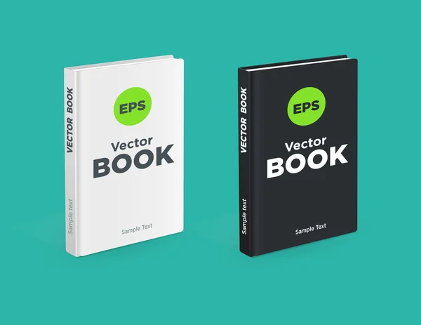 Reális fekete-fehér könyvek, zöld háttér. Reális könyv próbamodellek. — Stock Vector