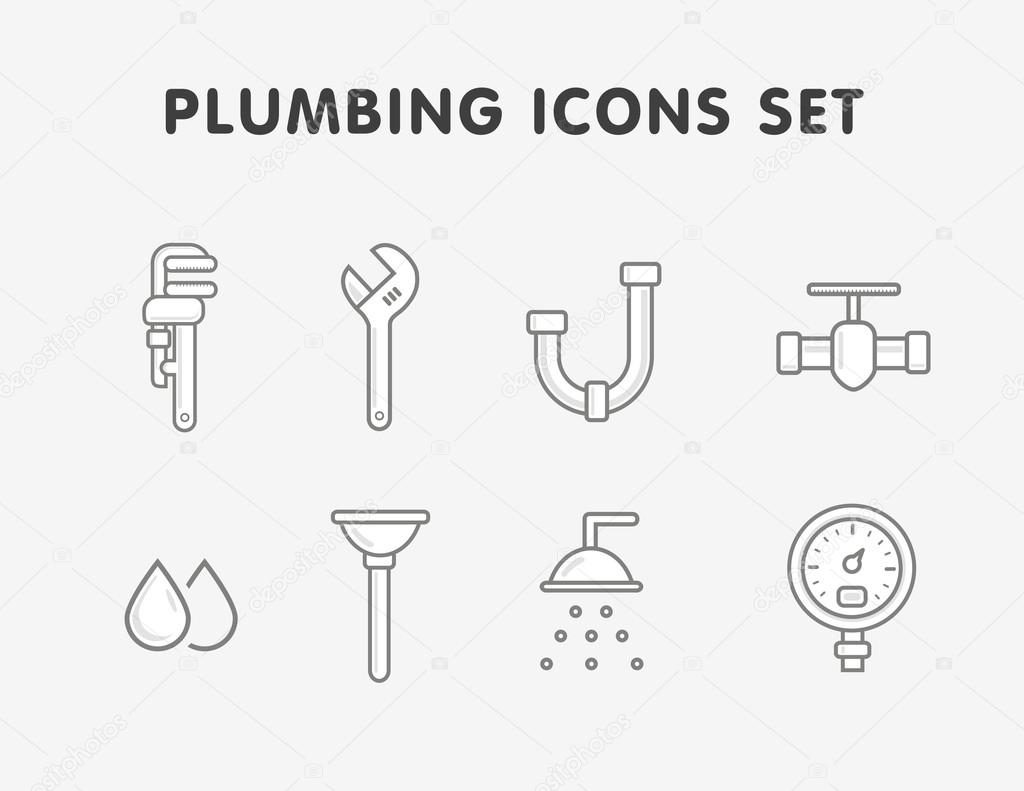 plumbing flat line icons set