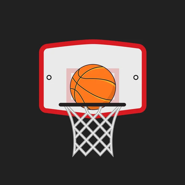 Basketball cerceau et balle orange sur le fond sombre — Image vectorielle