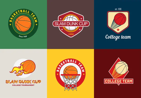 ヴィンテージ色のバスケット ボール選手権のロゴとバッジのセット — ストックベクタ