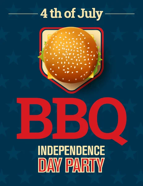 Barbecues Party Einladung und Antwortkarte, vierte Juli Zerebration, USA Unabhängigkeitstag Party Einladungsdesign mit Cheeseburger und Sterne Hintergrund. — Stockvektor