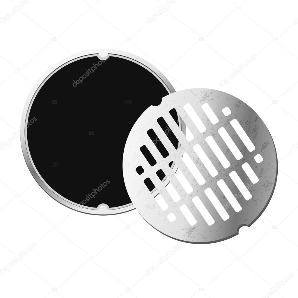 Opened street manhole. Isolated on white background. Top view.