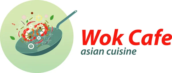 Vok café logo šablonu. Asijský wok kuchyně. — Stockový vektor