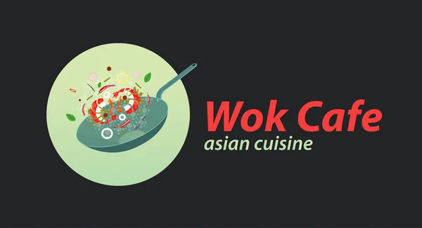 Plantilla de logotipo de café Wok. Cocina wok asiática . — Vector de stock