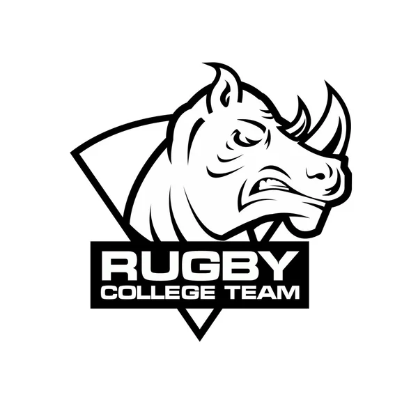 Logo sportivo testa di rinoceronte. Modello di distintivo di rugby — Vettoriale Stock