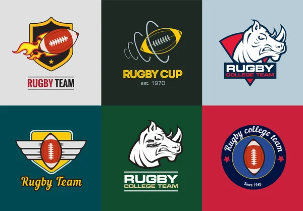 Set of vintage color rugby championship logos and badges — Stock Vector