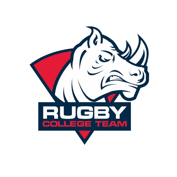 Logotipo do esporte cabeça rinoceronte. Modelo de crachá de rugby —  Vetores de Stock