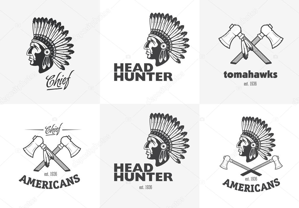 Set of american indian emblems, labels, badges, logos