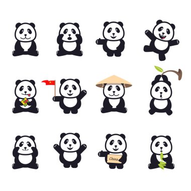 set of cute funny cartoon pandas clipart