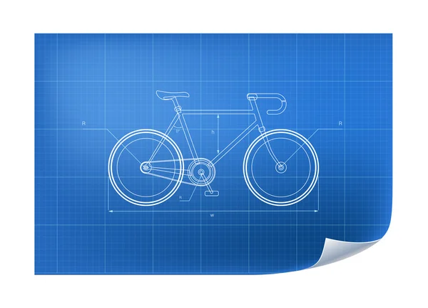 Illustrazione tecnica con disegno in bicicletta — Vettoriale Stock