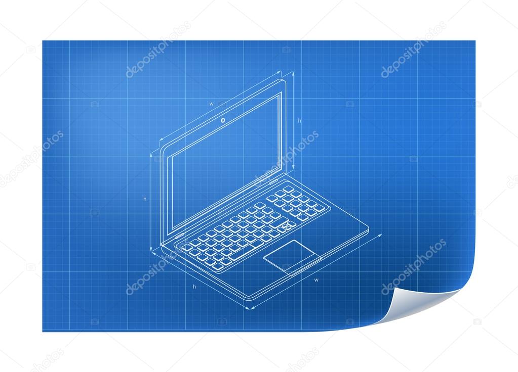 Technical Illustration with laptop drawing