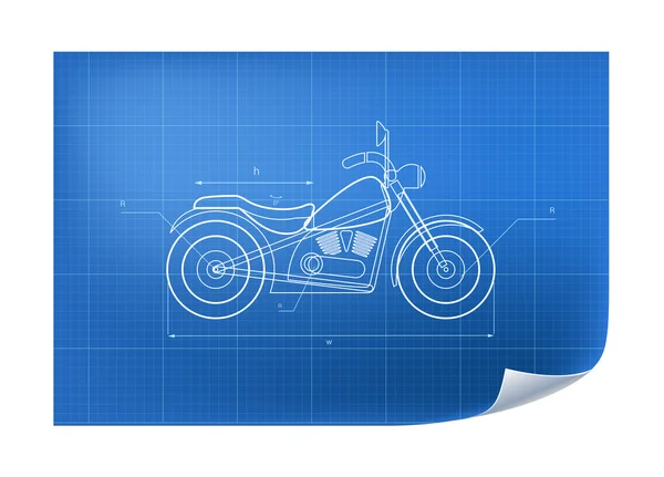 Техническая иллюстрация с рисунком мотоцикла на чертеже — стоковый вектор
