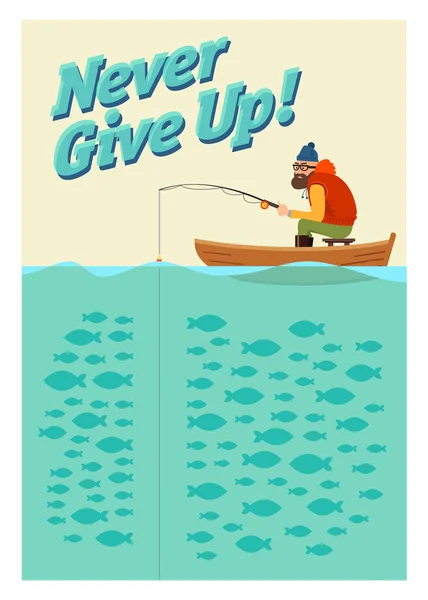 Teknede Balık tutma. Vektör poster.