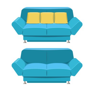 Mavi koltuk kanepe vektör tasarımı. Önden Görünüm