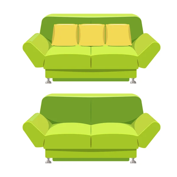 Grüne Sofa Couch Vektor Design. Frontansicht — Stockvektor