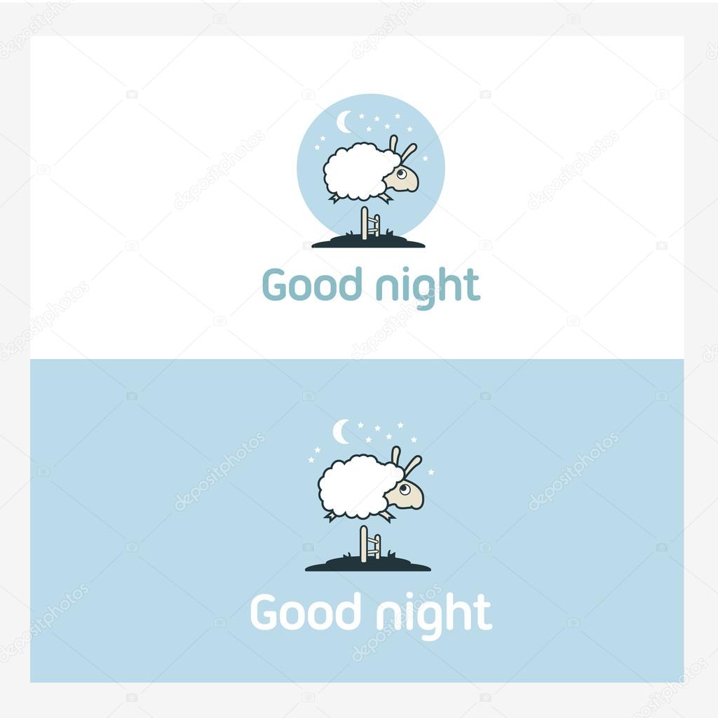 Illustration of Sheep jumping over the fence. Logo elements concept.