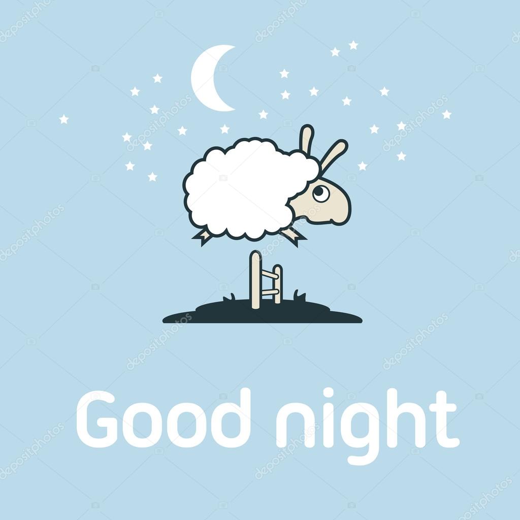 Illustration of Sheep jumping over the fence. Postcard elements concept.