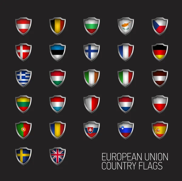 La Unión Europea declara banderas llenas. Escudos vectoriales del país — Vector de stock
