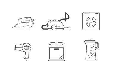 Ev aletleri, ev temizlik cihazlar pişirme hattı simgeleri