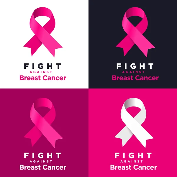 Векторная розовая лента на разных фонах. Борьба с раком молочной железы . — стоковый вектор