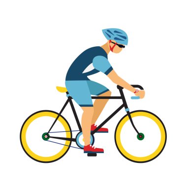 Kask sürmek yol bisiklet yanında olan adam. Spor vektör düz çizim Bisiklete binme.