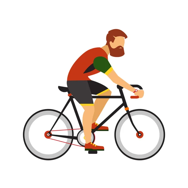 Man with beard ride by road bicycle. Cycling sport vector flat illustration. — Stock Vector