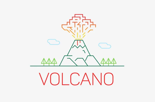 Vulcão ícone explodindo ícone de linha fina, moderno design plano minimalista com elementos de logotipo. Ilustração vetorial sobre fundo cinza claro . — Vetor de Stock
