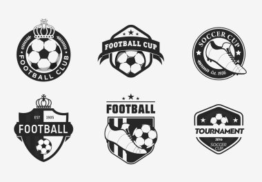 Set of vintage color football soccer championship logos and badges isolated on white Background clipart