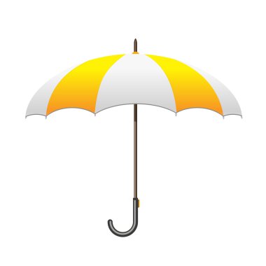 Çizgili beyaz ve sarı şemsiye. Yağmur koruma
