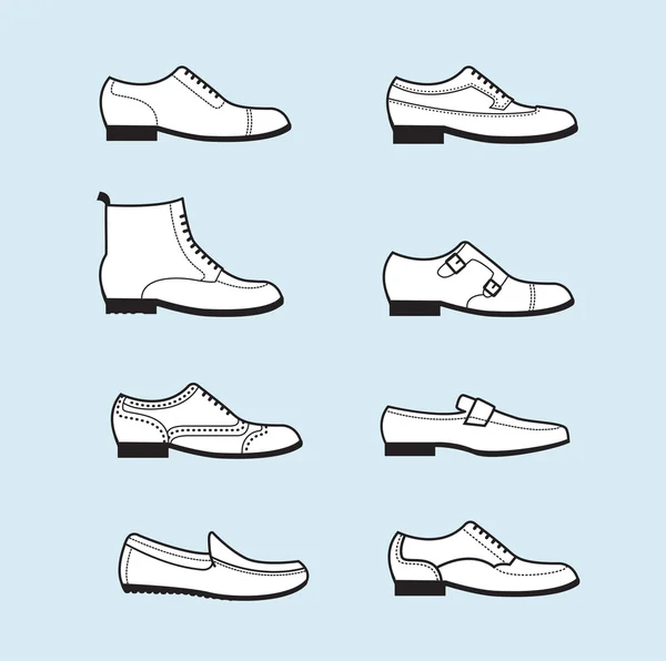 Conjunto gráfico vectorial iconos de zapatos planos clásicos para hombre . — Vector de stock
