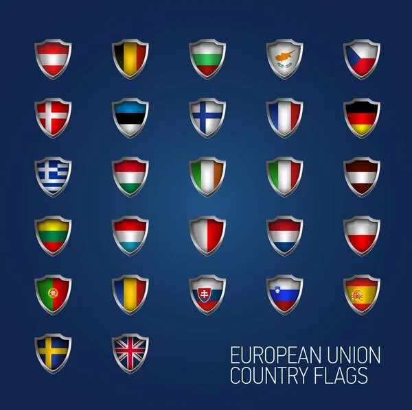 European Union states full flags. Vector country shields — Stock Vector