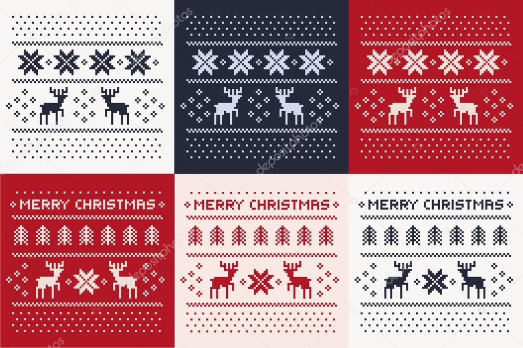 christmas winter pattern print set for jersey or t-shirt. Pixel deers and christmas trees.