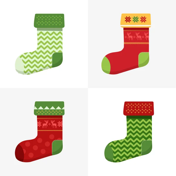 Flat winter Christmas Socks set with pixel deers and christmas trees. — Stock Vector