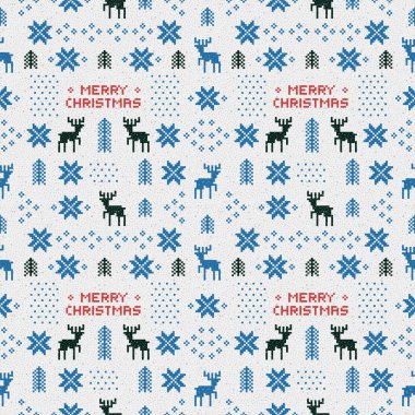 Dikişsiz retro mavi Noel desen geyikler, ağaçlar ve kar taneleri