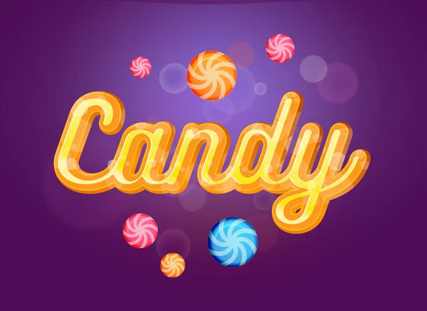 Słodkie cukierki czcionki i słodycze na fioletowym tle — Wektor stockowy