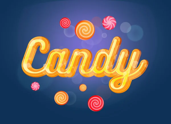Aranyos candy betűtípus és édességek a kék háttér — Stock Vector