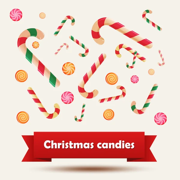 Set of Christmas candy stickers on the white background. Vector illustration — Stock Vector