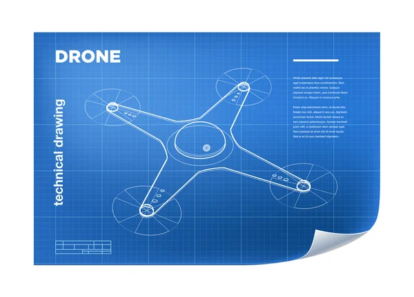 벡터 아이소메트릭 라인 quadcopter 무인 항공기와 테크니컬 일러스트레이션 — 스톡 벡터