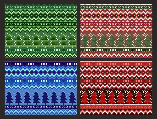 Sömlös julkollektion mönster. Vector pixel tallar och snöflingor. — Stock vektor