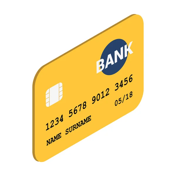 Izometrikus sárga hitelkártya ellen a fehér háttér — Stock Vector