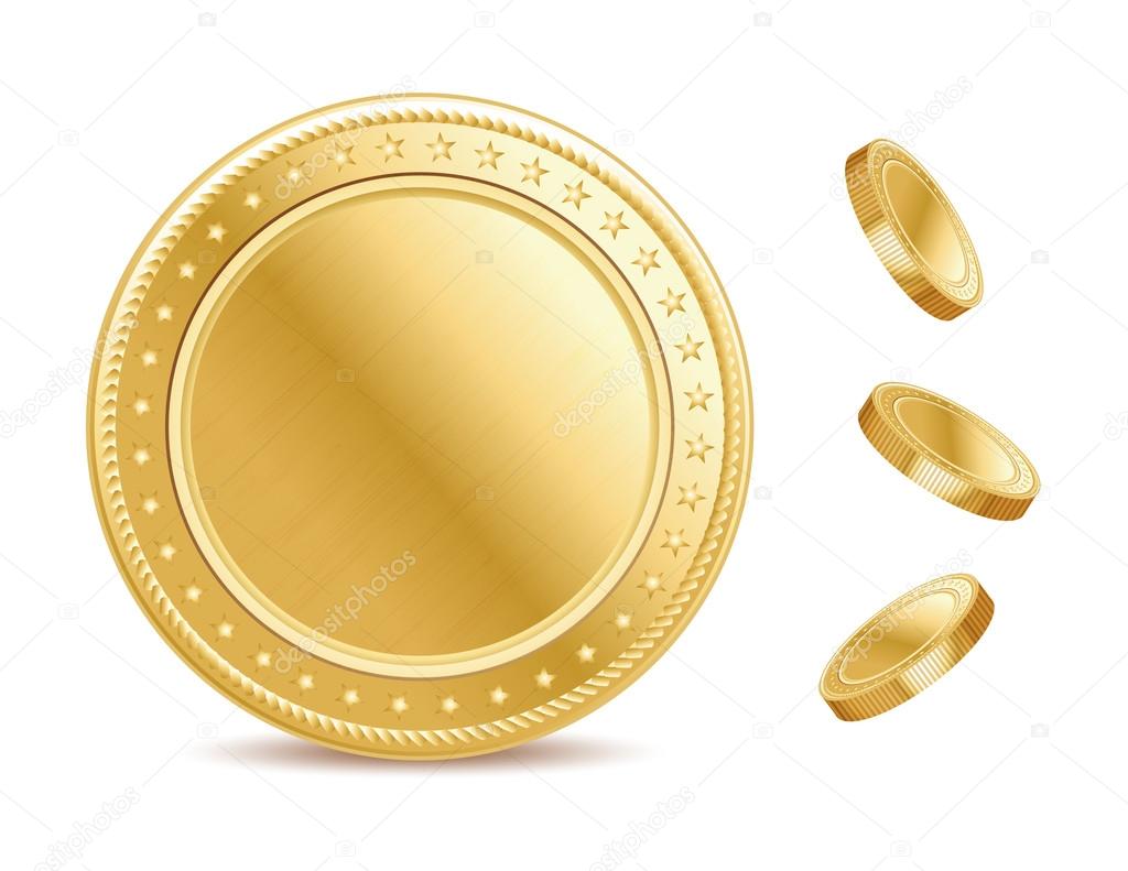 Empty surface of the golden finance isolated coin on the white background
