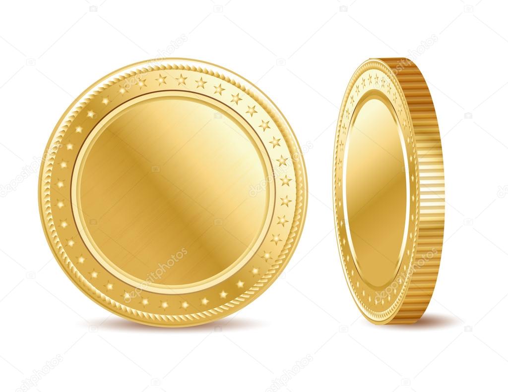 Empty golden finance coin on the white background